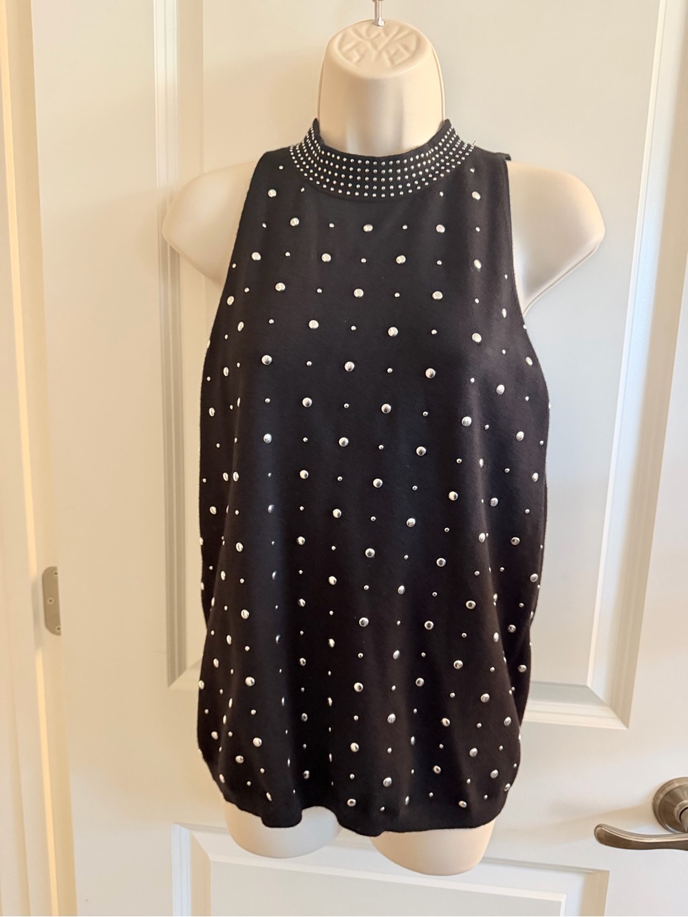 NWOT White House Black Market - Sleeveless, Studded Mock Neck Top - Large